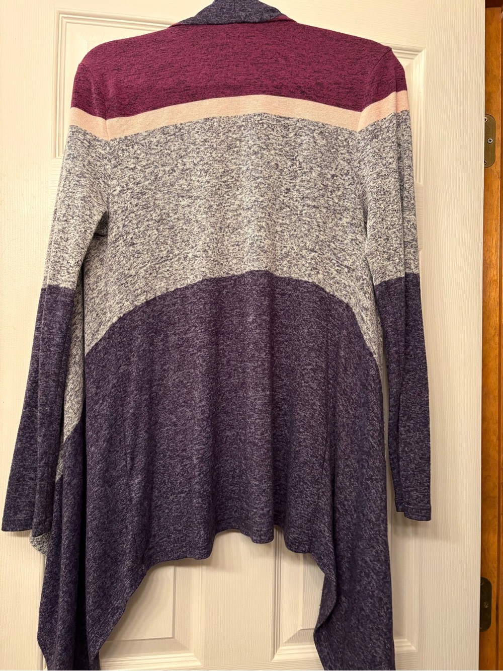 bobeau Open Front Colorblock Cardigan in Plum, Heather Gray, Cream